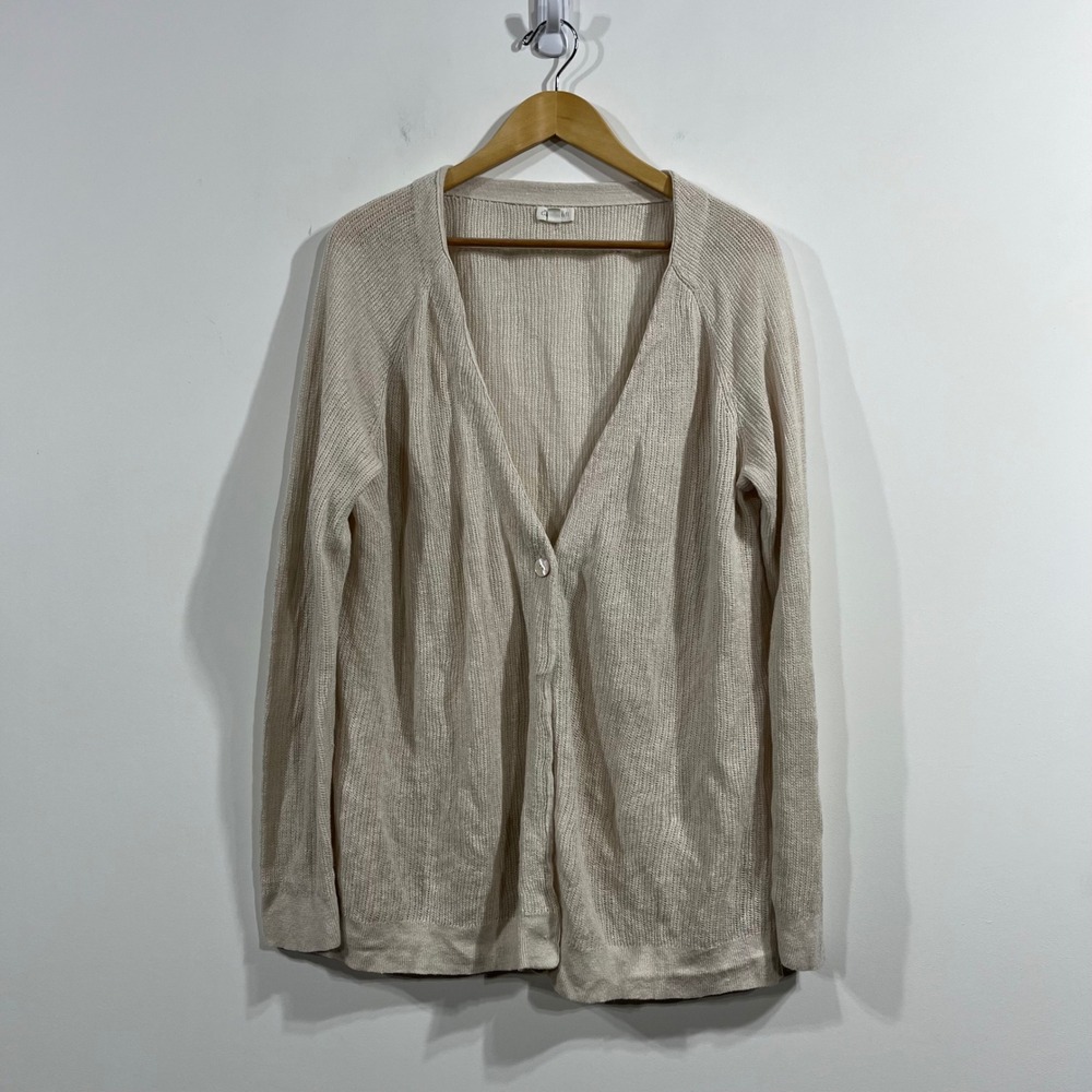Garnet Hill Coastal Fisherman Organic Linen Ribbed Knit Cardigan XL Minimalist